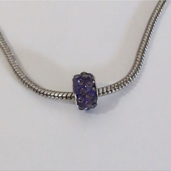 Silver Purple with Purple Rhinestones Charm for Pandora Style Bracelet - Picture 3 of 3